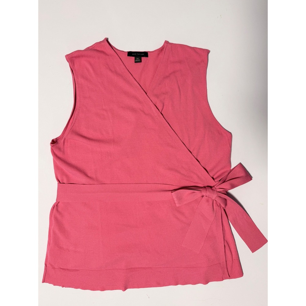Ann Taylor Pink Sleeveless Wrap Sweater Knit Top XXL Viscose‎ V-Neck Tie Waist